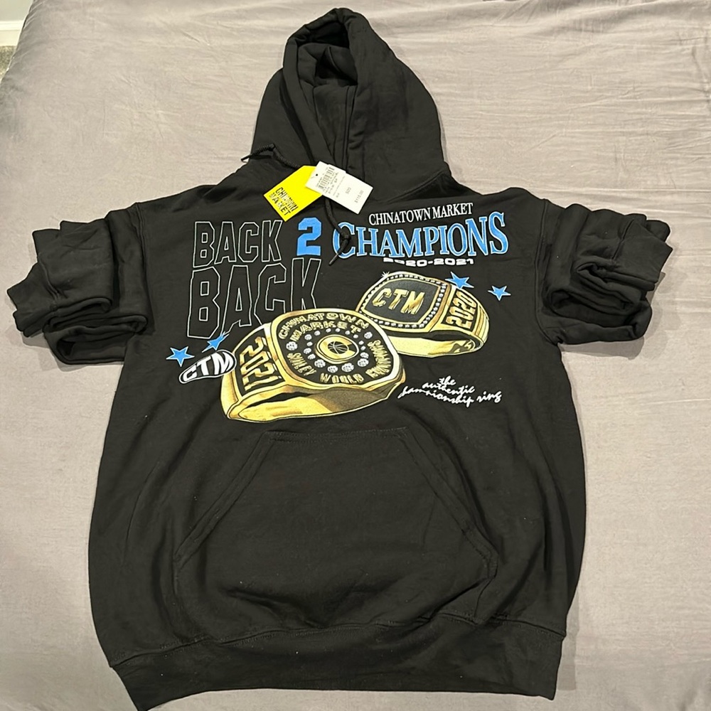 Chinatown Market Championship Rings 2021 Back to Back Black Hoodie Size S BNWT